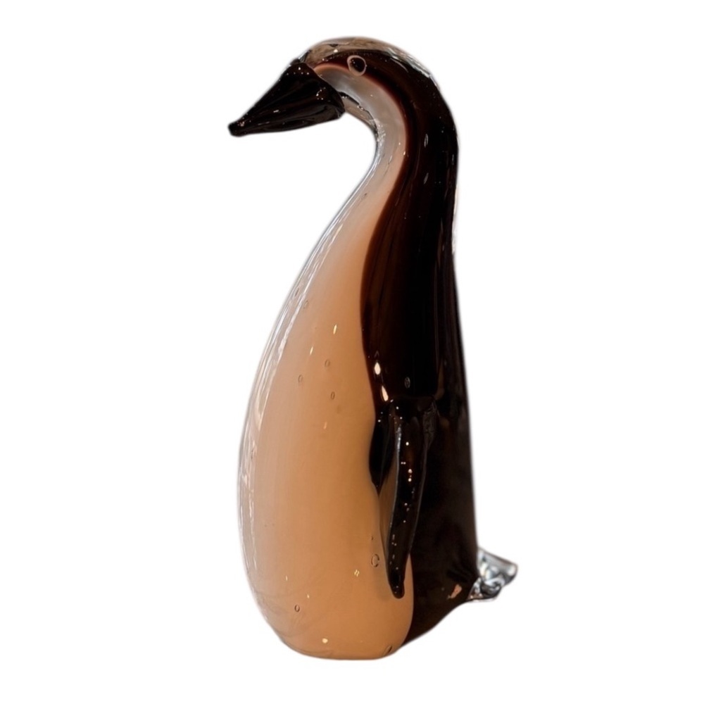 Glass Penguin Figurine Elegant Black and White Stands 7” Tall Paperweight Arctic